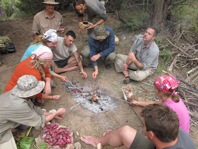 Primitive feast, rattlesnake and prickly pear fruit